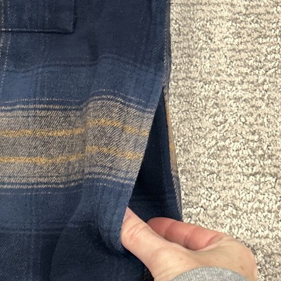 Abercrombie & Fitch Shirt Jacket Mens Large Blue Tan Plaid Flannel Pockets - Picture 5 of 9